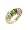 14K Yellow Gold Oval Peridot & Baguette Diamond Ring