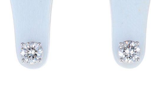 14K White Gold Round Brilliant Diamond Four Prong Basket Stud Earrings