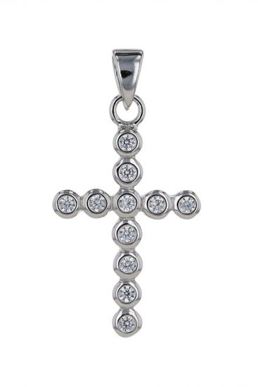 Sterling Silver White Cubic Zirconia Bezel Set Cross Pendant