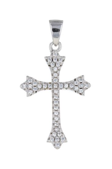 Sterling Silver White Cubic Zirconia Shared Prong Set Cross Pendant