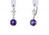 14K White Gold Round Amethyst Scroll Dangle Earrings