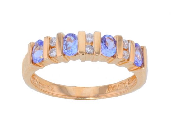 14k Yellow Gold Tanzanite & Diamond Bar Set Band