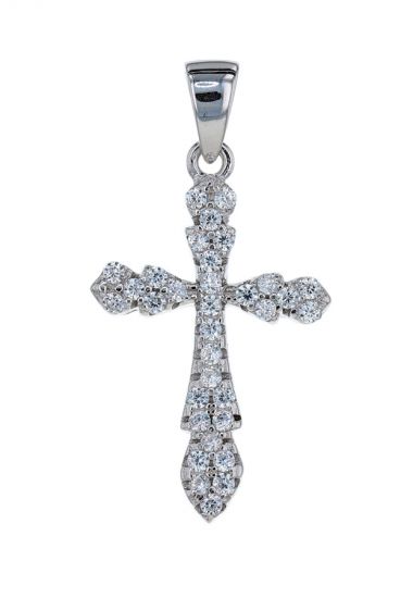 Sterling Silver White Cubic Zirconia Shared Prong Set Cross Pendant