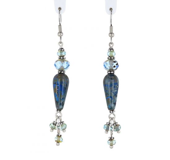 Palpitations Artisan Glass Dangle Earrings with Blue/Aqua Rondelles and Pewter Accents