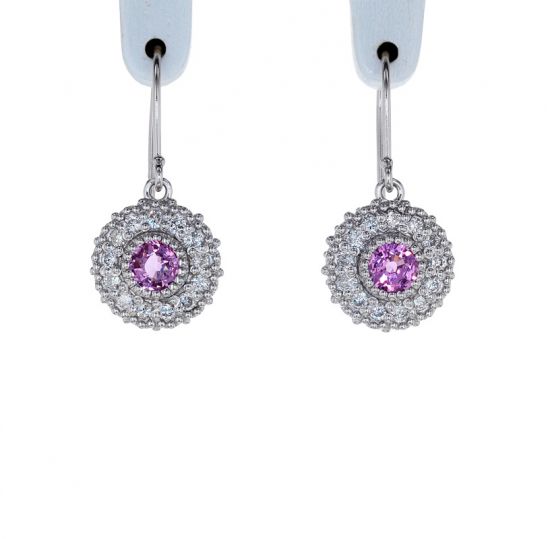 Kristopher Mark Pink Sapphire & Diamond Millgrain Cluster Earrings