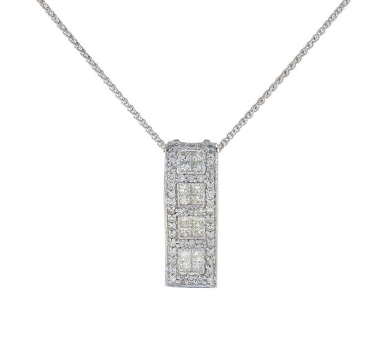 14K White Gold Ribbon Style Diamond Slide Pendant