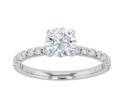 14K White Gold French Set Diamond Engagement Ring