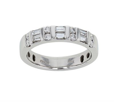 Platinum Baguette and Round Brilliant Diamond Bar Set Band