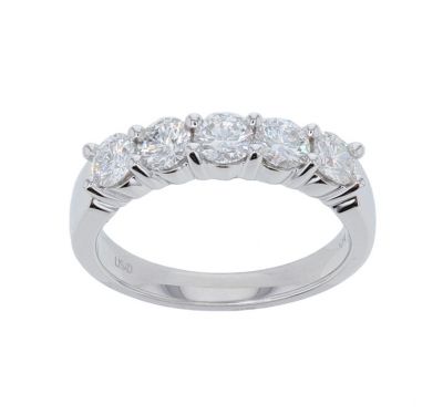 14k White Gold 5 Stone Shared Prong Diamond Band