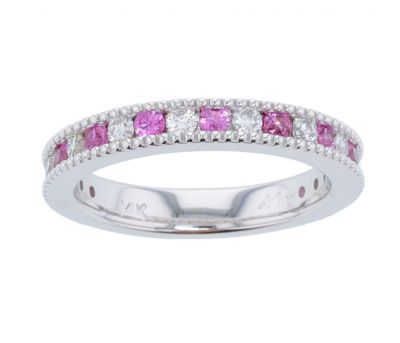 Kristopher Mark Pink Sapphire & Diamond Milgrain Channel Band