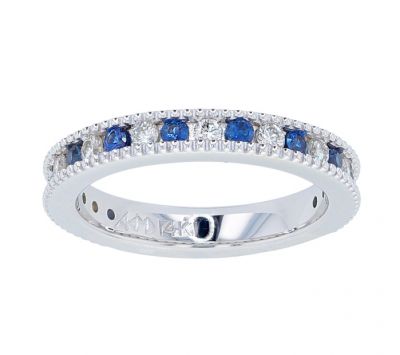 Kristopher Mark Blue Sapphire & Diamond Milgrain Channel Band 