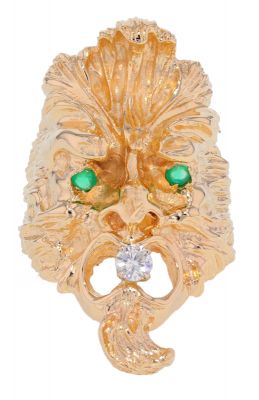 14k Yellow Gold "Face" Ring with Diamond & Green Onyx