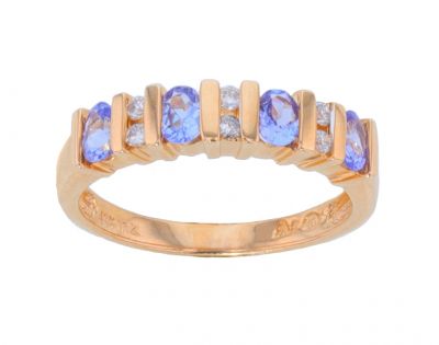 14k Yellow Gold Tanzanite & Diamond Bar Set Band