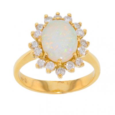 18k Yellow Gold Opal & Diamond Ring