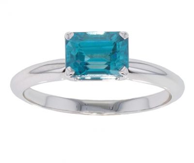 14k White Gold Emerald Cut Blue Zircon Ring