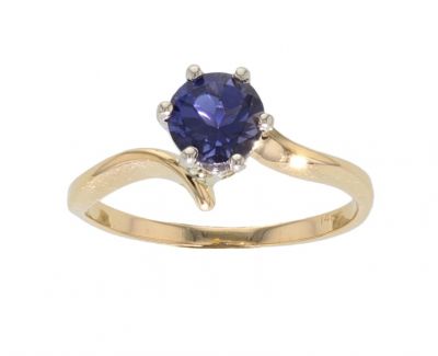 14k Two-Tone Iolite Solitare Ring