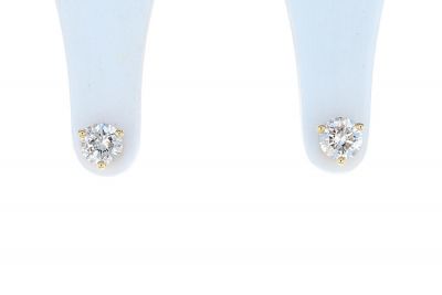 14K Yellow Gold Round Brilliant Diamond Three Prong Martini Stud Earrings