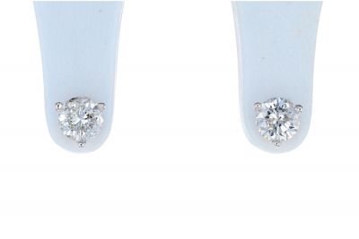 14K White Gold Round Brilliant Diamond Three Prong Martini Stud Earrings