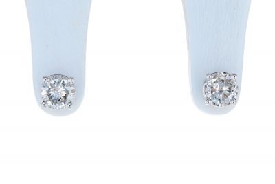 14K White Gold Round Brilliant Diamond Four Prong Basket Stud Earrings