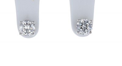 14K White Gold Round Brilliant Diamond Stud Earrings