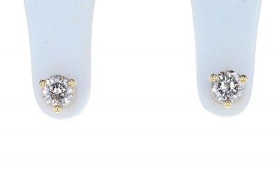 14K Yellow Gold Round Brilliant Diamond Three Prong Martini Stud Earrings