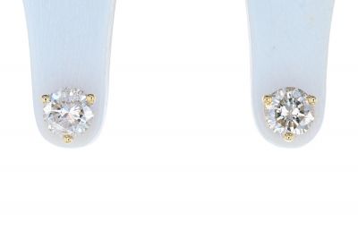 14K Yellow Gold Round Brilliant Diamond Four Prong Basket Stud Earrings