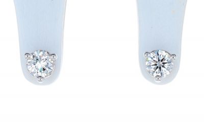 14K White Gold Round Brilliant Diamond Three Prong Martini Stud Earrings