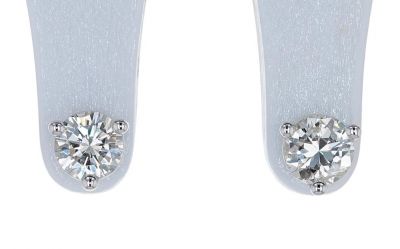 14k White Gold Round Brilliant Diamond Martini Style Three Prong Stud Earrings