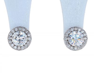14K White Gold 5mm Round Forever One Moissanite & Diamond Halo Earrings