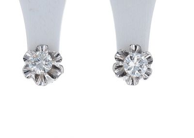 14K White Gold Diamond Stud Buttercup Earrings
