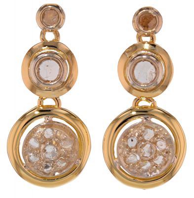 14k Two-Tone Antique Rose Cut Diamond Earrings