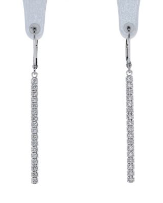 14k White Gold Diamond Bar Dangle Earrings