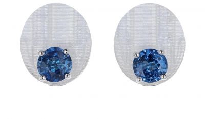 14K White Gold Ceylon Blue Sapphire 4-Prong Basket Stud Earrings-2.00 Carat