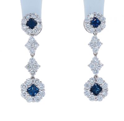 18k White Gold Diamond & Sapphire Dangle Earrings