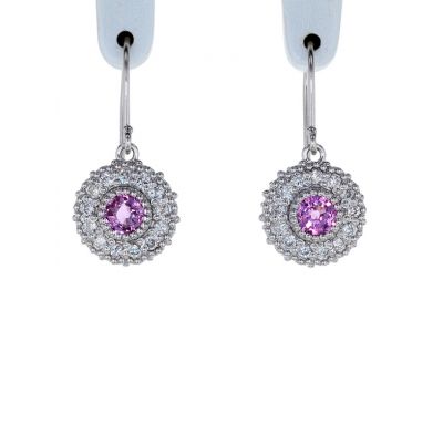 Kristopher Mark Pink Sapphire & Diamond Millgrain Cluster Earrings