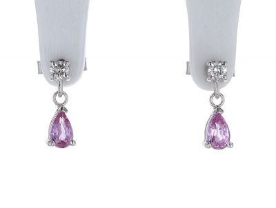 14K White Gold Pink Sapphire & Diamond Dangle Earrings