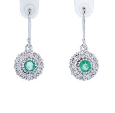 Kristopher Mark Emerald & Diamond Milgrain Cluster Earrings