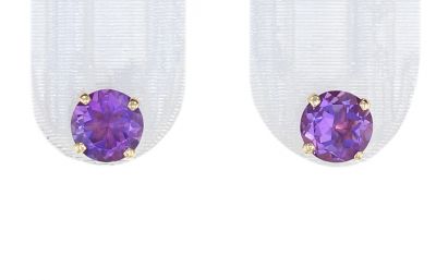 14k Yellow Gold Amethyst Stud Earrings