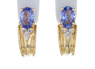 14k Yellow Gold Tanzanite & Diamond Earrings