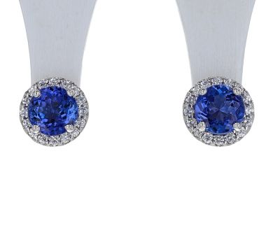 14K White Gold Tanzanite & Diamond Halo Stud Earrings