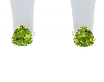 14K Yellow Gold Trillion Peridot Stud Earrings