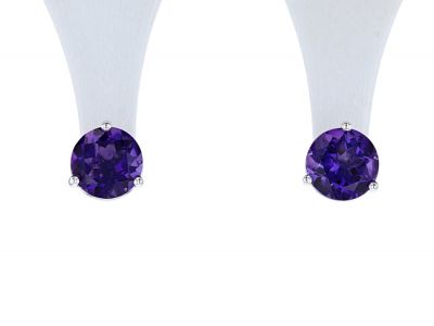14K White Gold Round Amethyst Martini Stud Earrings