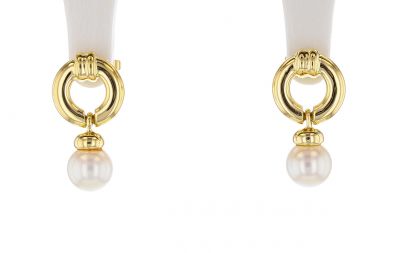 18k Yellow Gold Tiffany & Co. Door Knocker Pearl Earrings