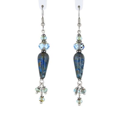 Palpitations Artisan Glass Dangle Earrings with Blue/Aqua Rondelles and Pewter Accents