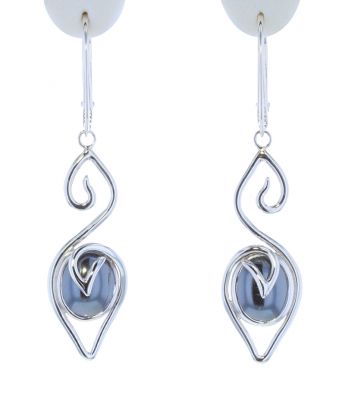 Spiral Moons Studio Hematite Cabochon Earrings in Sterling Silver