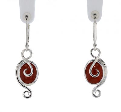 Spiral Moons Studio Carnelian Cabochon Earrings in Sterling Silver