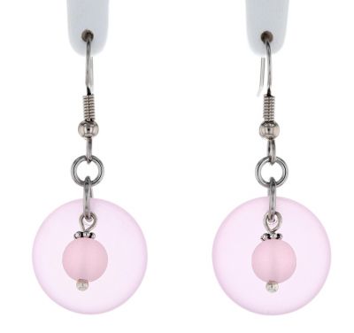 Palpitations Simple Drop Earrings With Pink Blossom Sea Glass