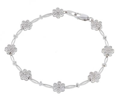 14k White Gold Diamond Cluster Bracelet 