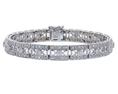 14k White Gold Diamond Filigree Bracelet