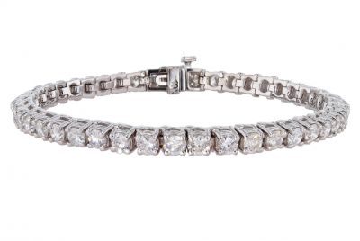 14k White Gold 7+Carat Round Brilliant Diamond Four Prong Tennis Bracelet